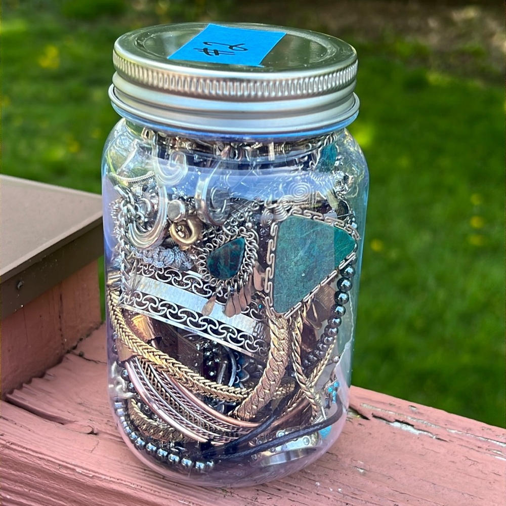 Mystery jar of wearable jewelry. Approximately 1.5